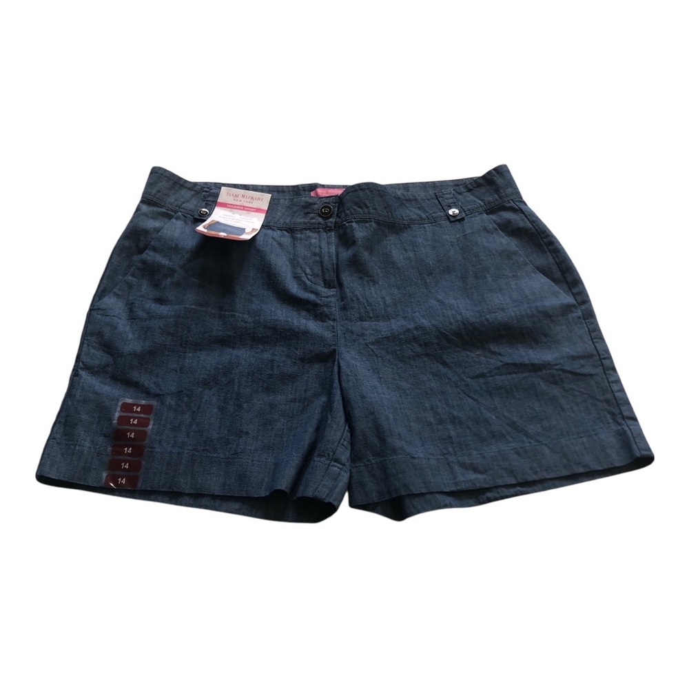 Isaac Mizrahi Shorts Women s 14 NY Tailored Indigo Chambray 5” Inseam Cotton NWT